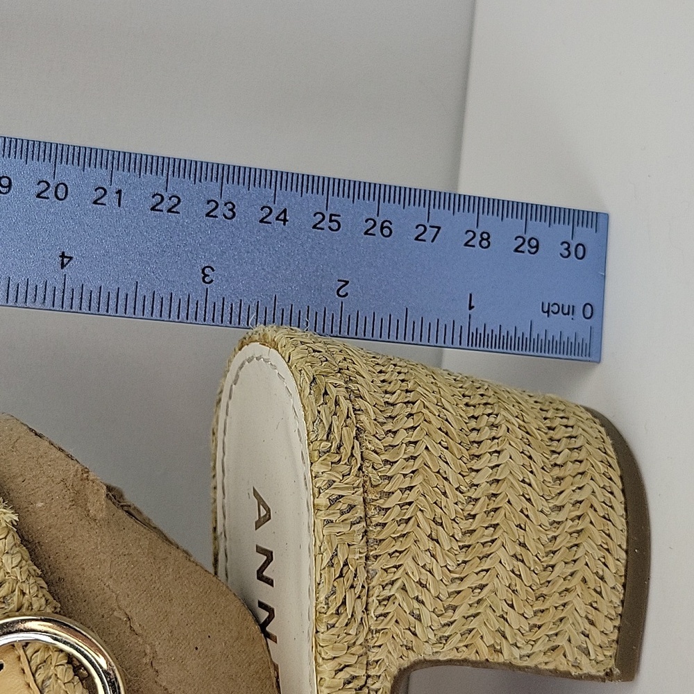 Anne Klein Padrino Woven Raffia Block Heel Open Toe Sandals Tan  Size 8.5 - Picture 15 of 15